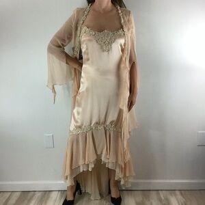 VINTAGE Casadei Satin Tiered Silk Slip Dress and Sheer Robe Peach